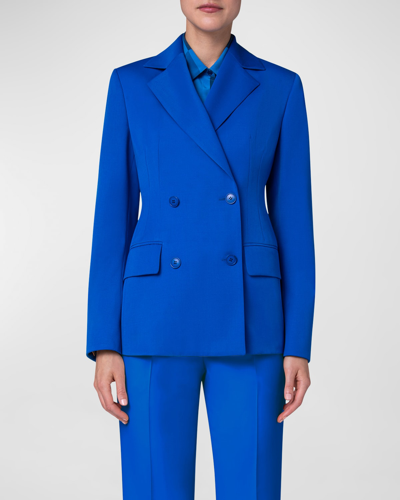 Akris Double-breasted Wool Gabardine Jacket In Blue