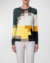 AKRIS YELLOW DAFFODILS INTARSIA RIBBED TOP