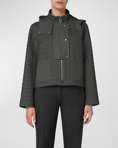 Akris Millie Trapezoid Quilted Parka Jacket In Moss