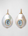 LIZZIE FORTUNATO PABLO 24K GOLD PLATED BAROQUE PEARL AND BLUE TOPAZ DROP EARRINGS