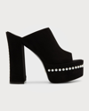 Stuart Weitzman Skyhigh Suede Pearly Platform Sandals In Black