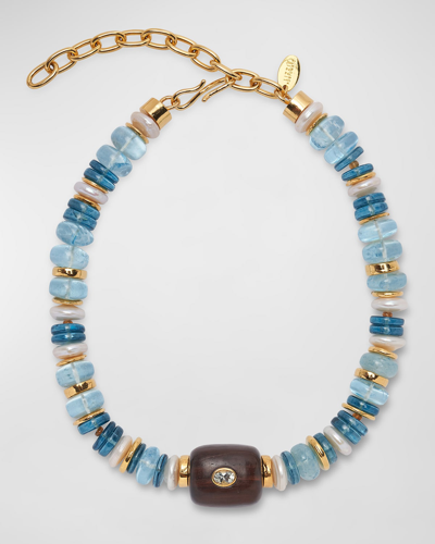 Lizzie Fortunato Blue Moon Multi-stone Disc Beaded Collar Necklace