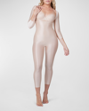 Spanx Suit Your Fancy Three Quarter Sleeve Open Bust Catsuit In Champagne