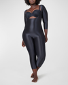 Spanx Suit Your Fancy Three Quarter Sleeve Open Bust Catsuit In Black