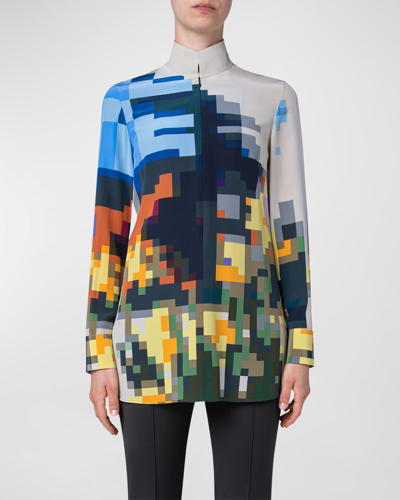 Akris Pixelated Cut Out Blouse In Multicolor
