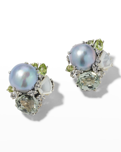 Stephen Dweck Mabe Pearl And Stone Clip Earrings In Green