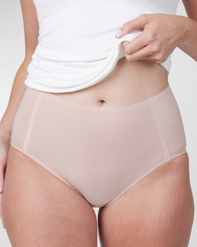 Spanx High-rise Cotton Briefs In Champagne