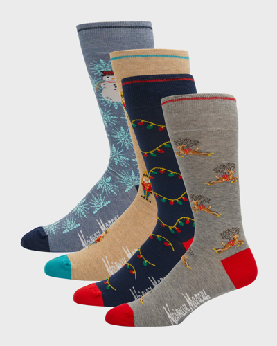 Neiman Marcus Men's 4-pack Holiday Crew Socks, Boxed Gift Set In Multi