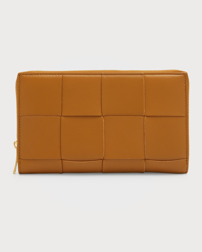 Bottega Veneta Intrecciato Napa Zip Wallet In Camel