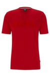 Hugo Boss Boss Men's Flock-print Logo In Cotton Jersey T-shirt In Red
