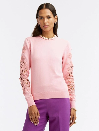 Oscar De La Renta Guipure Lace Long Sleeve Pullover In Bubblegum