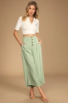 Lulus Stroll On Over Sage Green Button-front Wide Leg Pants In Sage Green