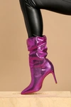 Schutz Ashlee Bright Violet Metallic Leather Snake Embossed High Heel Boots In Purple