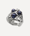 SHAUN LEANE STERLING SILVER BLACKTHORN DOUBLE BRANCH AND BLACK PEARL BAND RING