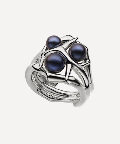Shaun Leane Sterling Silver Blackthorn Double Branch And Black Pearl Band Ring