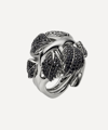 SHAUN LEANE STERLING SILVER BLACKTHORN LEAF AND BLACK SPINEL BAND RING