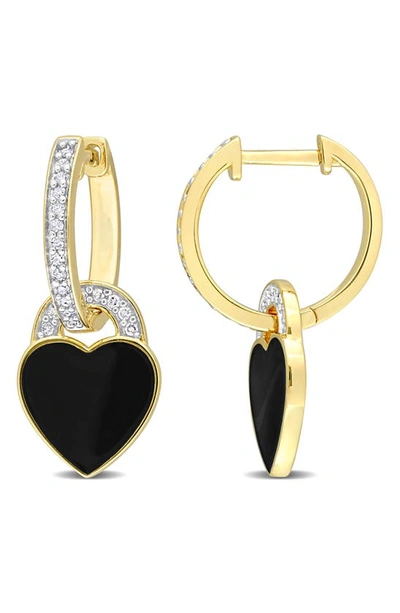 Delmar Sterling Silver & Diamond Heart Drop Hoop Earrings In Black