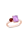 Delmar 14k Rose Gold Plated Sterling Silver Amethyst & Garnet Ring In Multicolor