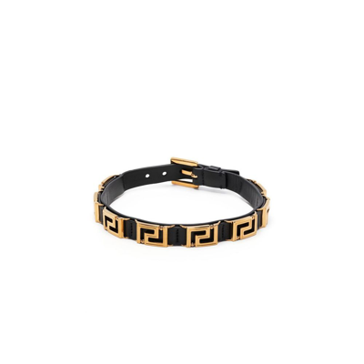 Versace Black La Greca Leather Choker Necklace