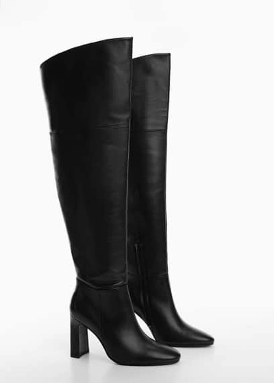 Mango Leather Boots With Tall Leg Black