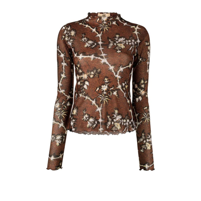 KNWLS BROWN OCTOBER FLORAL PRINT TOP,FW22HT0THB18545440