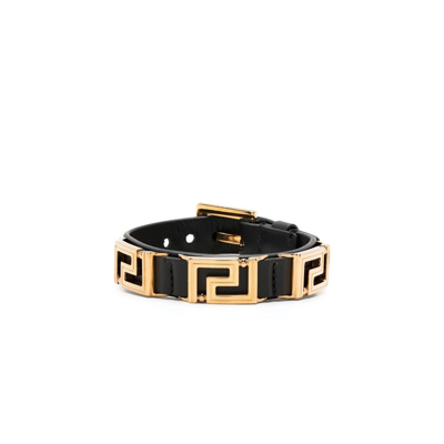 Versace Black Greca Charm Leather Bracelet