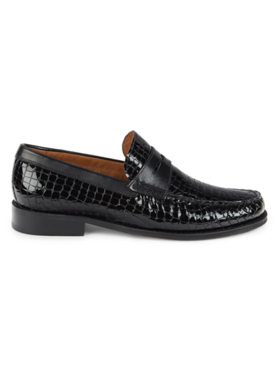 Donald J Pliner Men's Croc Embossed Penny Loafers In Black