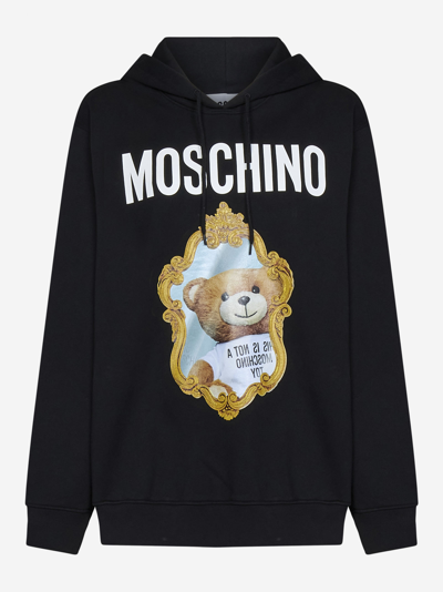 Moschino Mirror Teddy Bear Sweatshirt In Black