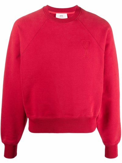 Ami Alexandre Mattiussi Ami De Coeur Organic-cotton Sweatshirt In Red