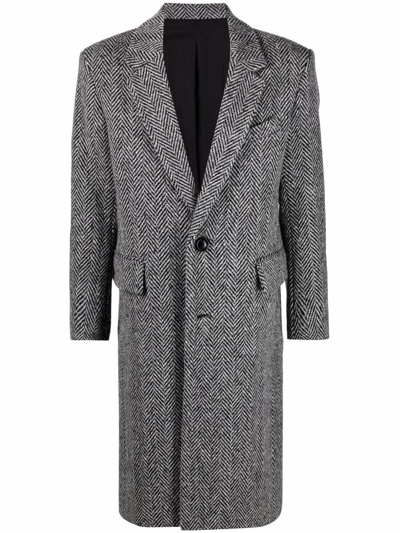 Ami Alexandre Mattiussi Chevron-pattern Single-breasted Coat In Grey