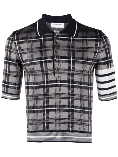 Thom Browne Checked Cashmere Polo Shirt In Grey