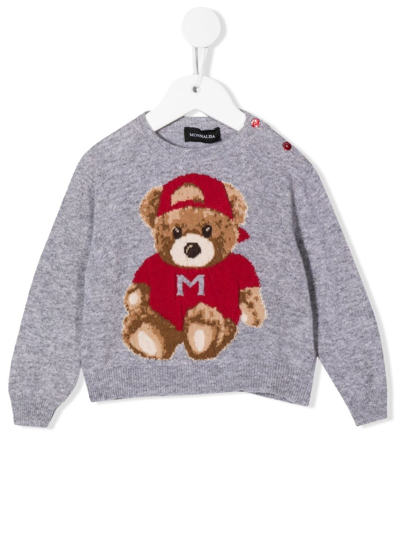 Monnalisa Babies' Teddy Bear Intarsia Jumper In Grey