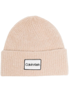 CALVIN KLEIN LOGO-PATCH RIBBED BEANIE