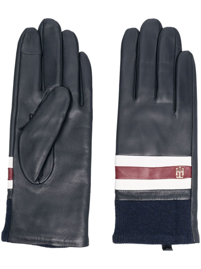Tommy Hilfiger Logo-plaque Leather Gloves In Blau