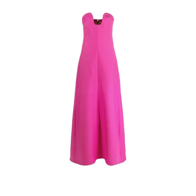Valentino Notched-neckline Wool-blend Gown In Pink Pp