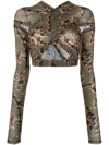 Knwls Green Floral Print Anti Crossover Top In Green