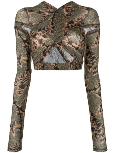 Knwls Green Floral Print Anti Crossover Top