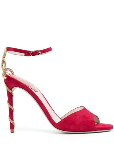 René Caovilla Serpent-detail 100mm Suede Sandals In Rot