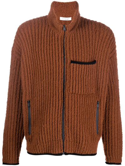 There Was One Ribbed-knit Zip-up Cardigan In Orange