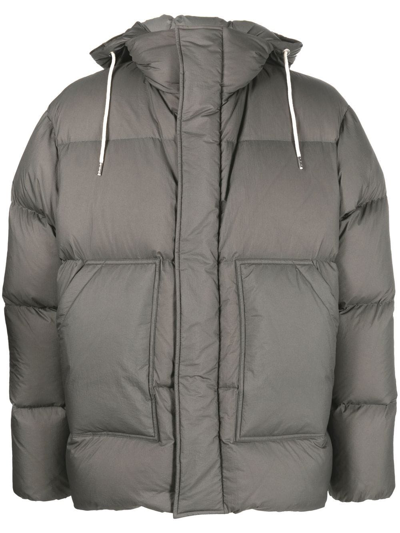 There Was One Quilted-finish Puffer Jacket In Grey