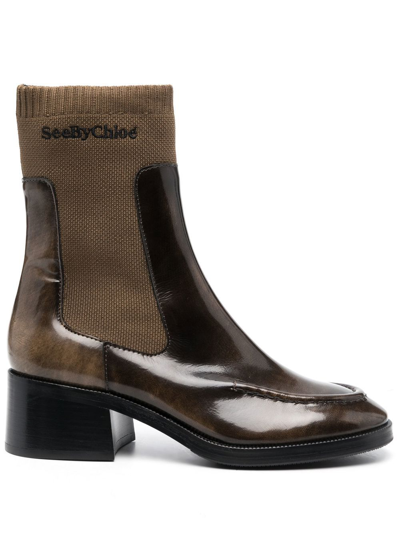 See By Chloé Embroidered-logo Ankle Boots In Braun