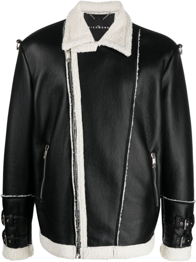 John Richmond Faux-shearling-trim Jacket In Black