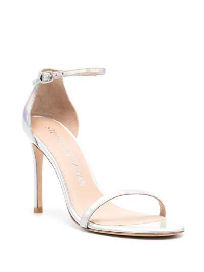 Stuart Weitzman Nudistsong 110mm Iridescent Sandals In Silver