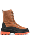 Stuart Weitzman Panelled Lace-up Chunky Boots In Brown