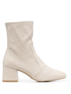 Stuart Weitzman Square-toe Leather Boots In Cream