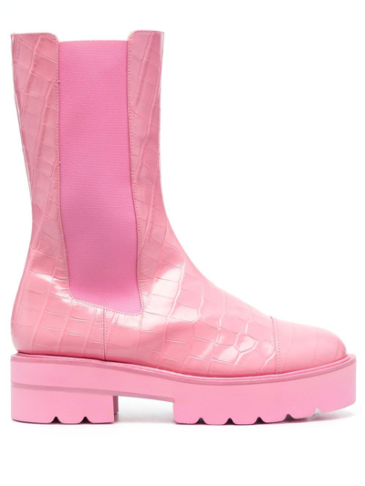 Stuart Weitzman 仿鳄鱼纹皮质中筒靴 In Pink