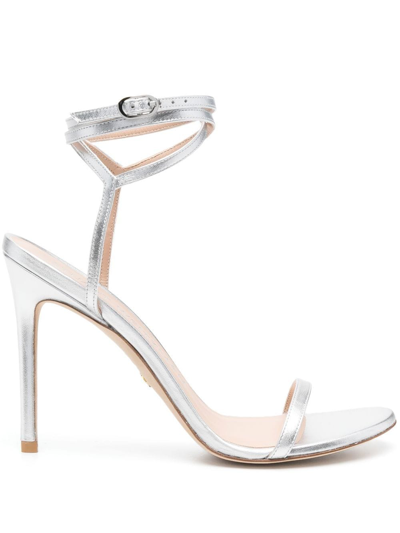Stuart Weitzman Barelynude Wrap 100mm Sandals In Silver