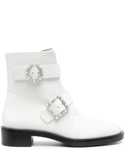 Stuart Weitzman Ryder Buckle-strap Ankle Boots In White