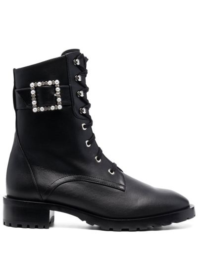 Stuart Weitzman Pearl Buckle Ankle Boots In Black
