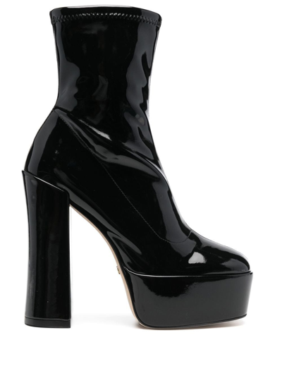 Stuart Weitzman Skyhigh Patent-leather Platform Ankle Boots In Black